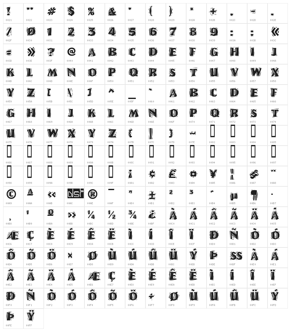 Linolschrift Heavy Character Map