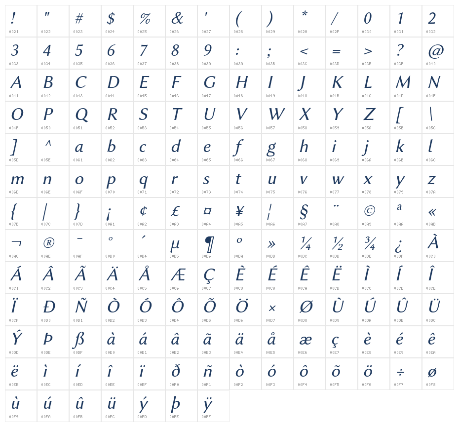 Linux Biolinum O Italic1 Character Map