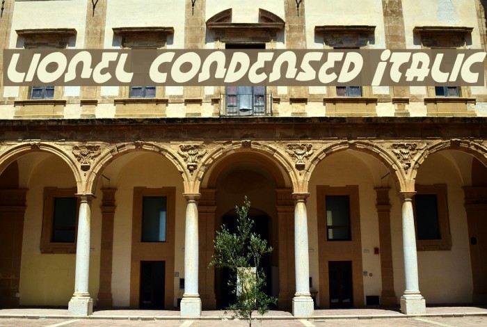 Lionel Condensed Italic Font examples