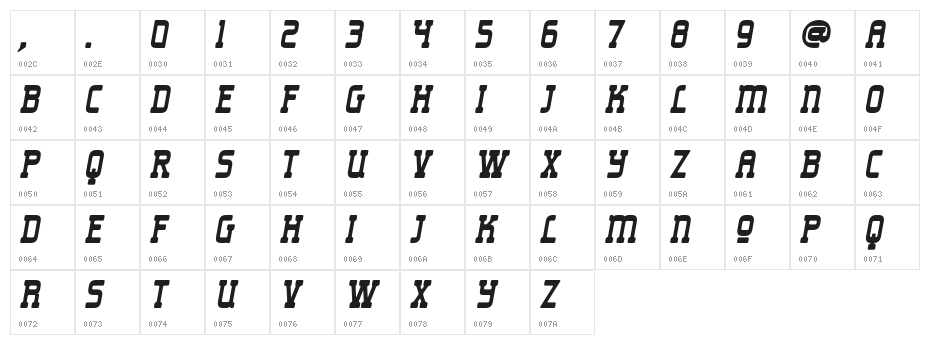 Liong-Italic Character Map