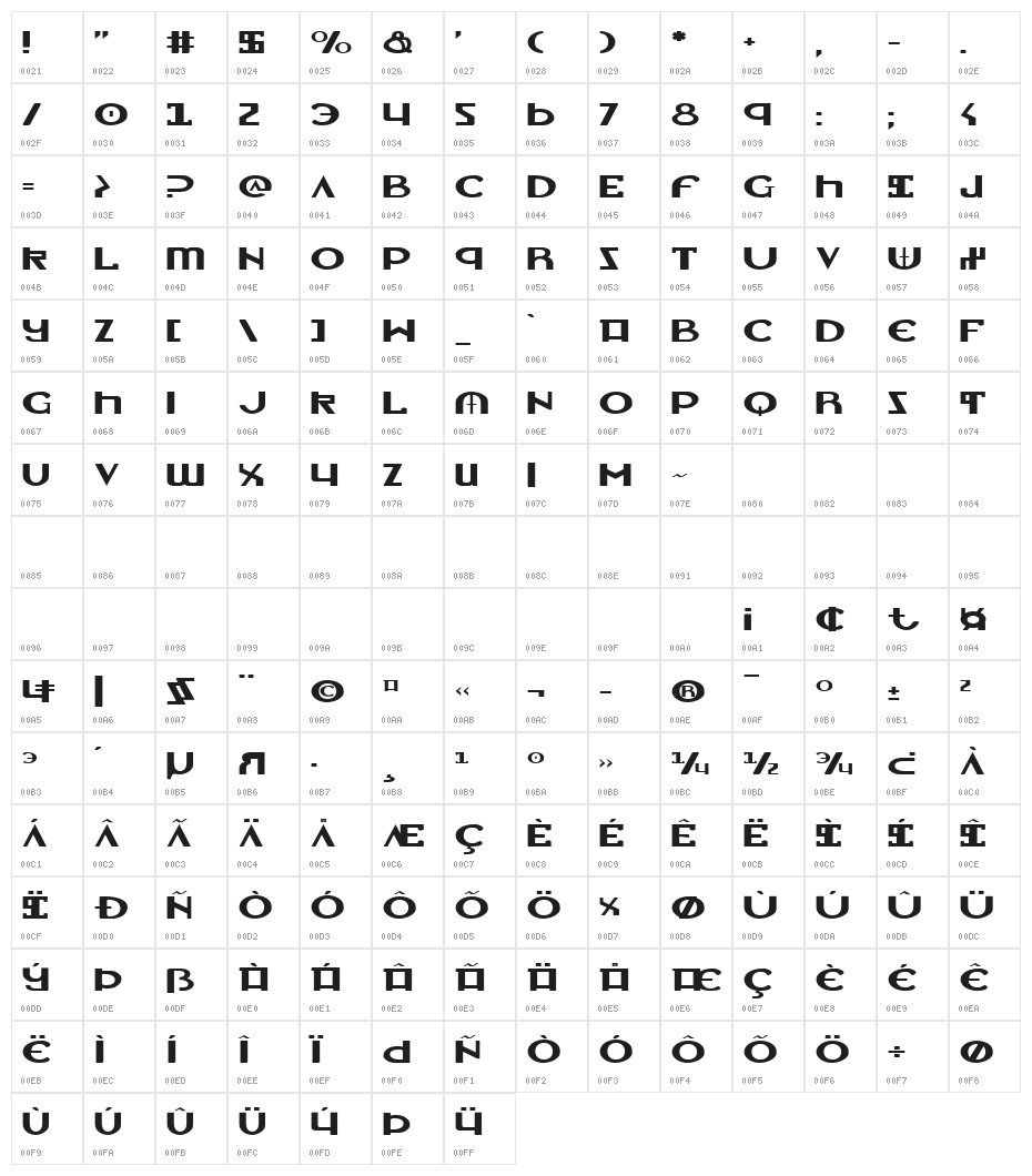 Lionheart Expanded Character Map