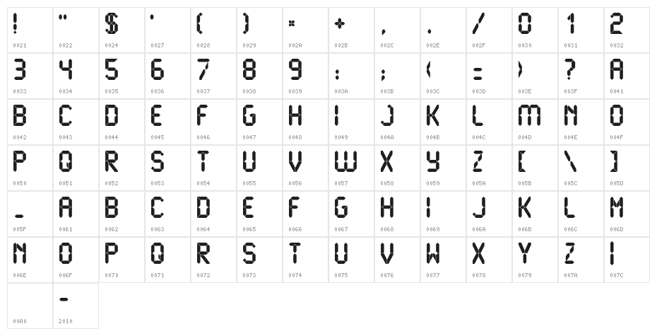 LiquidCrystal-ExtraBold Character Map