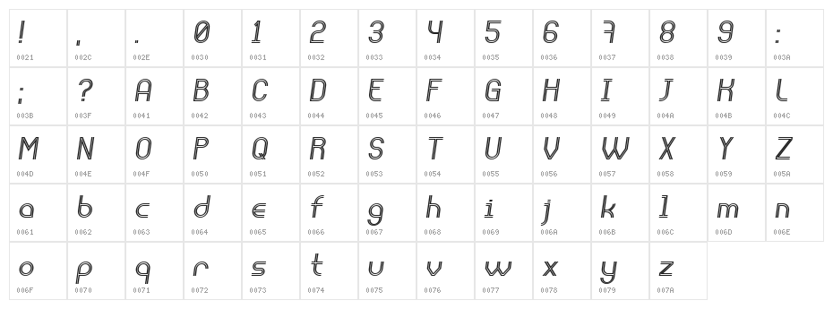 Liquidrom Italic Character Map