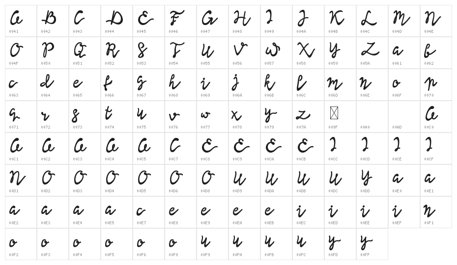 Lisna Demo Bold Character Map