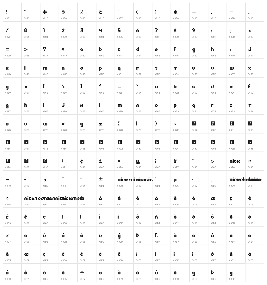 Litebulb 8-bit Regular Character Map