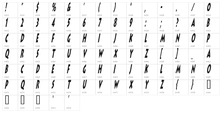 LithoComix Italic Character Map