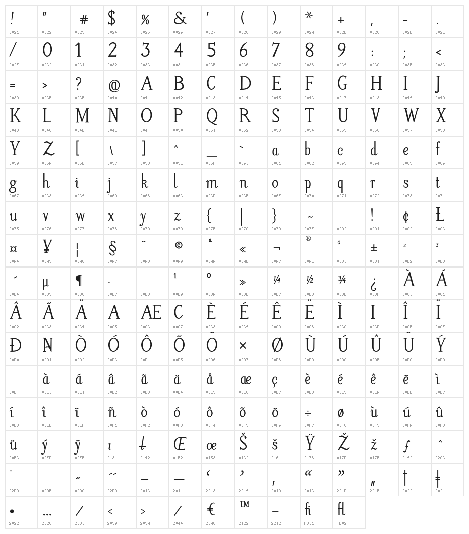 LitosScript-SemiBold Character Map