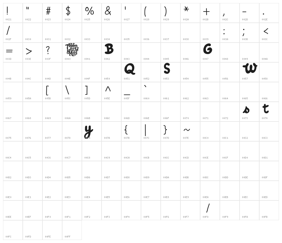 Little Miss Cursive Medium Character Map