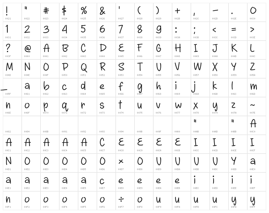 LittleWerewolf Regular Character Map
