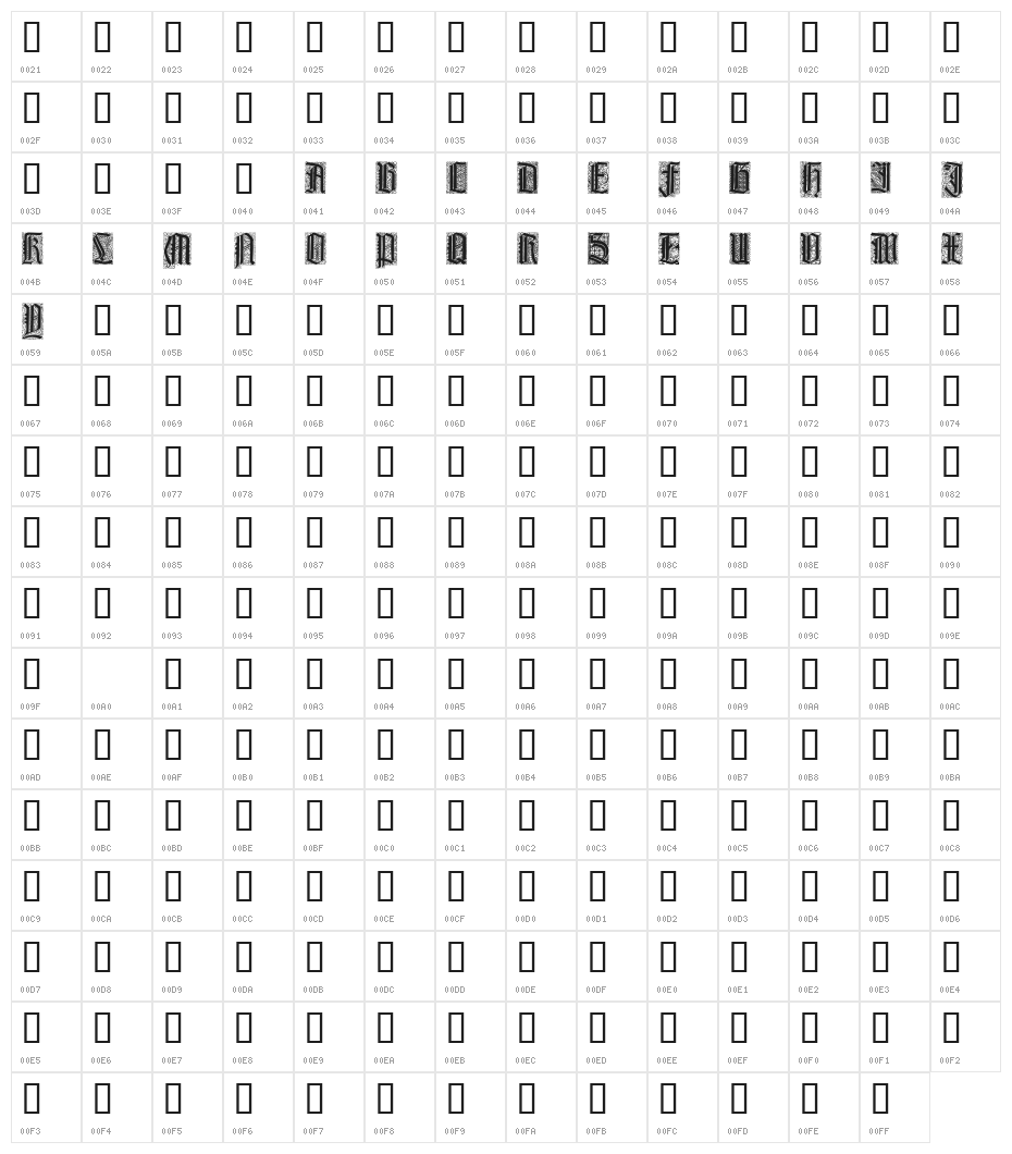 Liturgisch Zierbuchstaben Character Map