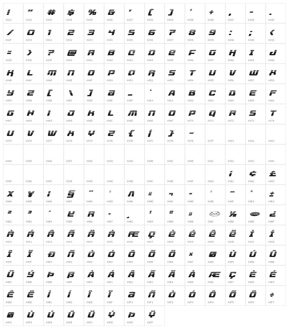 Livewired Halftone Italic Character Map