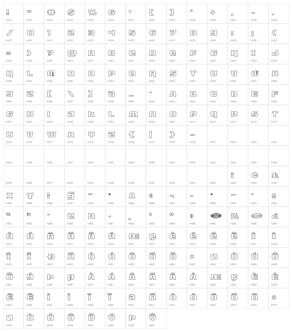 Livewired Outline Character Map