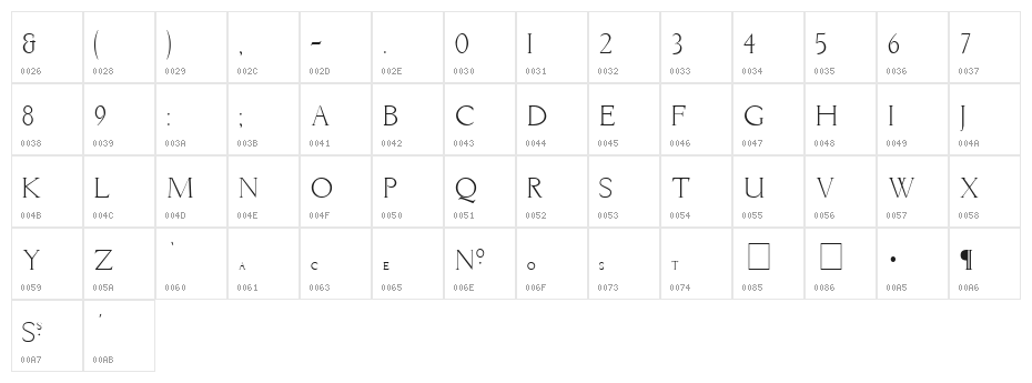 Livia Medium Character Map