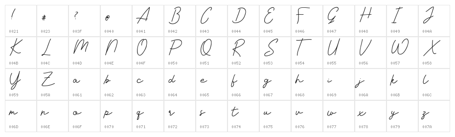 Livvie Signature Regular Character Map