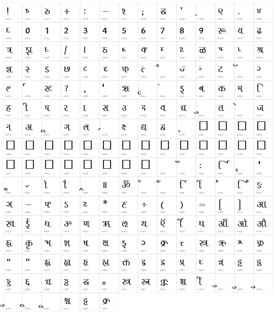 Liza Bold Character Map
