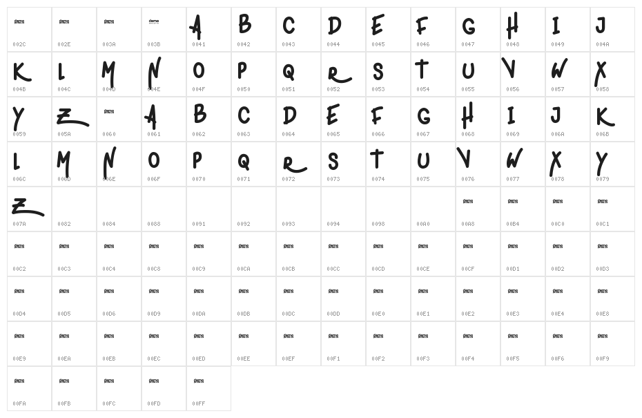 ligera rouden Character Map