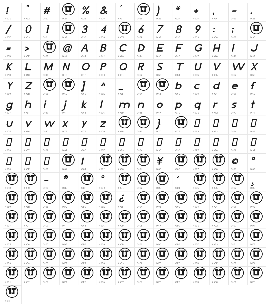 LJ Design Studios IS Bold Italic Character Map