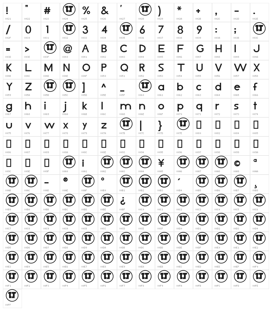 LJ Design Studios IS Bold Character Map