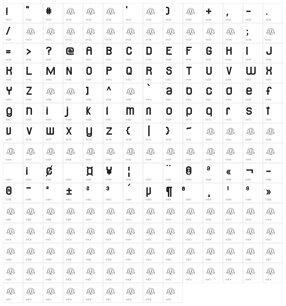 LJ Design Studios Lidea Bold Character Map