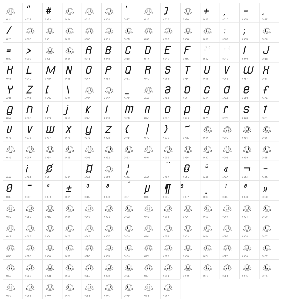 LJ Design Studios Lidea Italic Character Map
