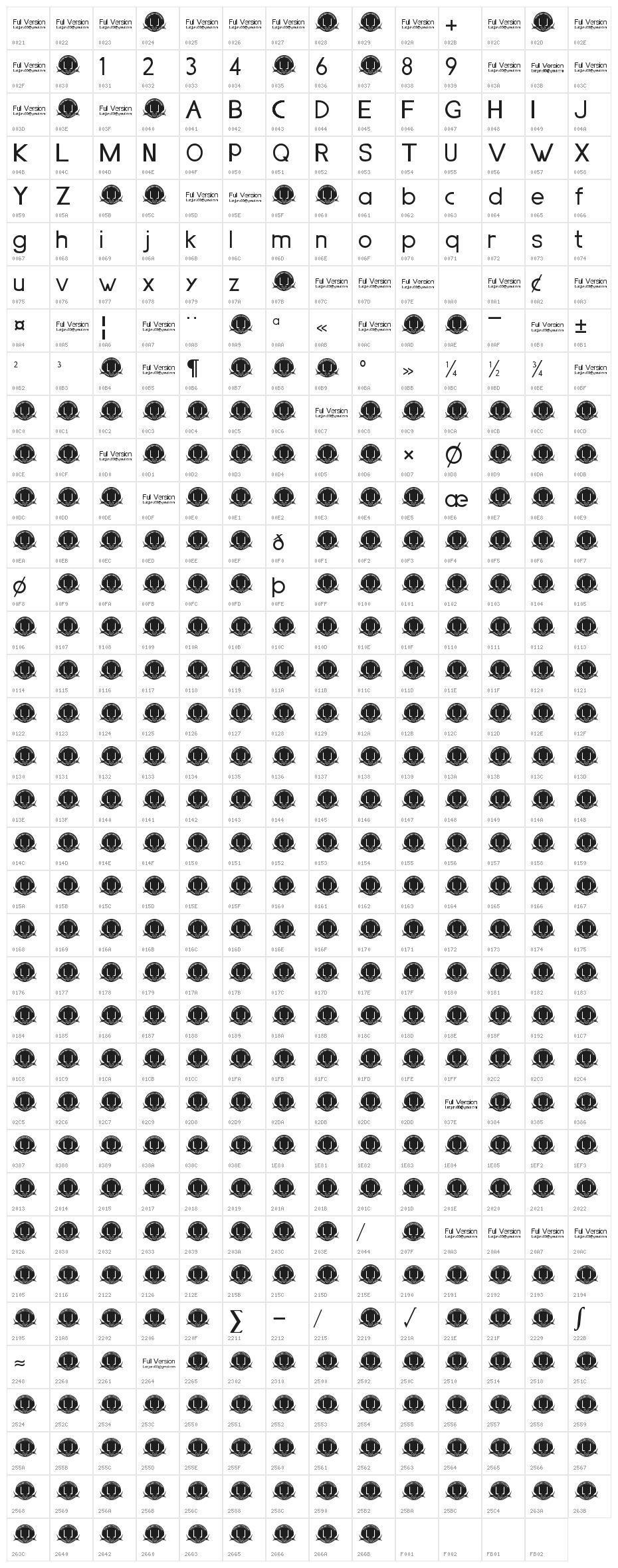LJ Studios MonitorIS MAYUS/Minus Character Map