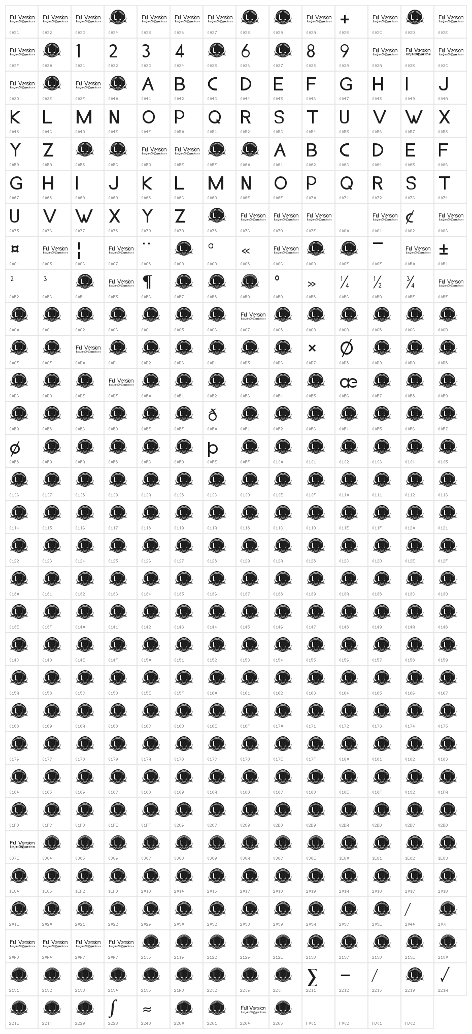 LJ Studios MonitorIS MAYUS Character Map