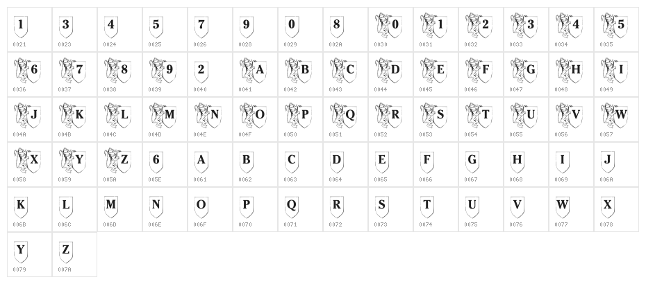 LMS Family Shield Character Map