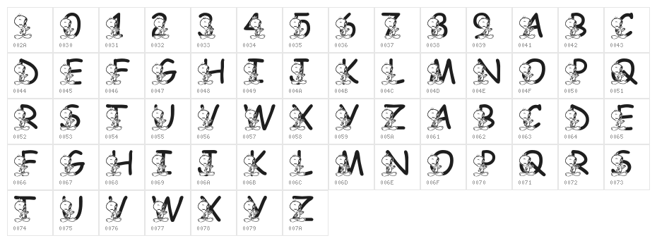 LMS Tweety Font Character Map