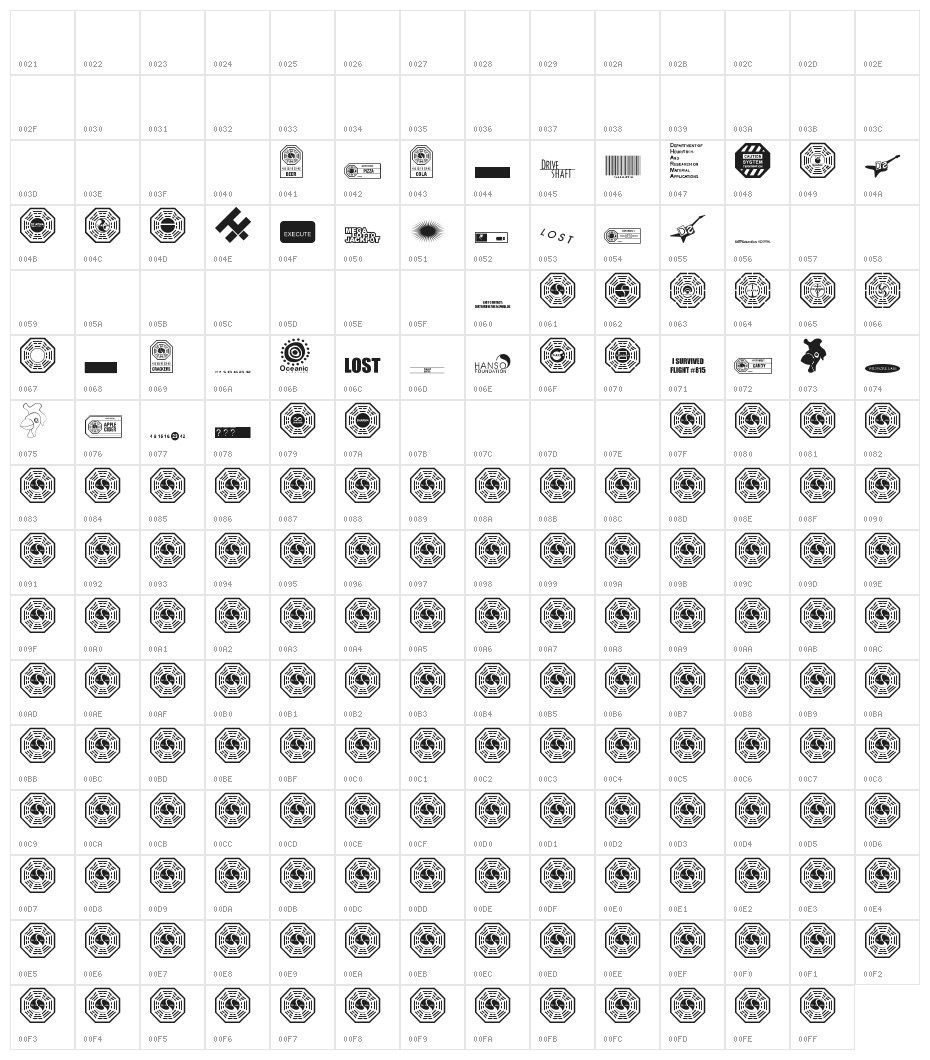 LOST Font Character Map