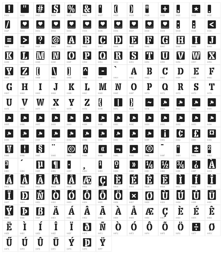 LOVE-BOX Character Map
