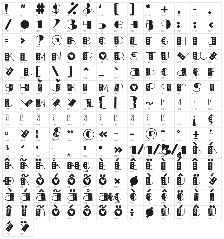 LOVE doly Character Map