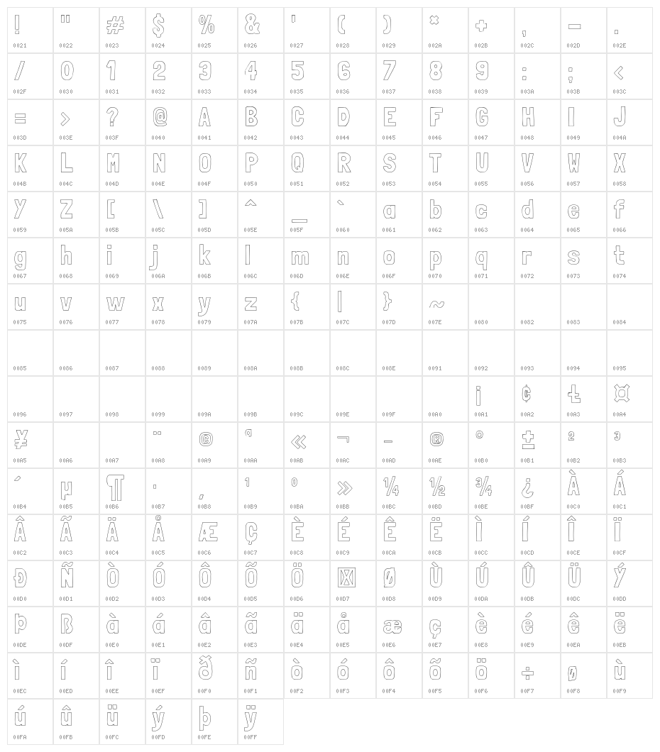 Londrina Outline Regular Character Map