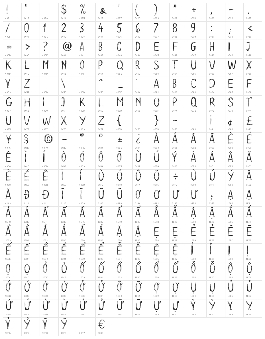 Long Clam Character Map