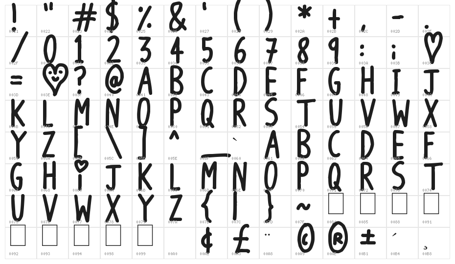 Long Loving Letters Character Map