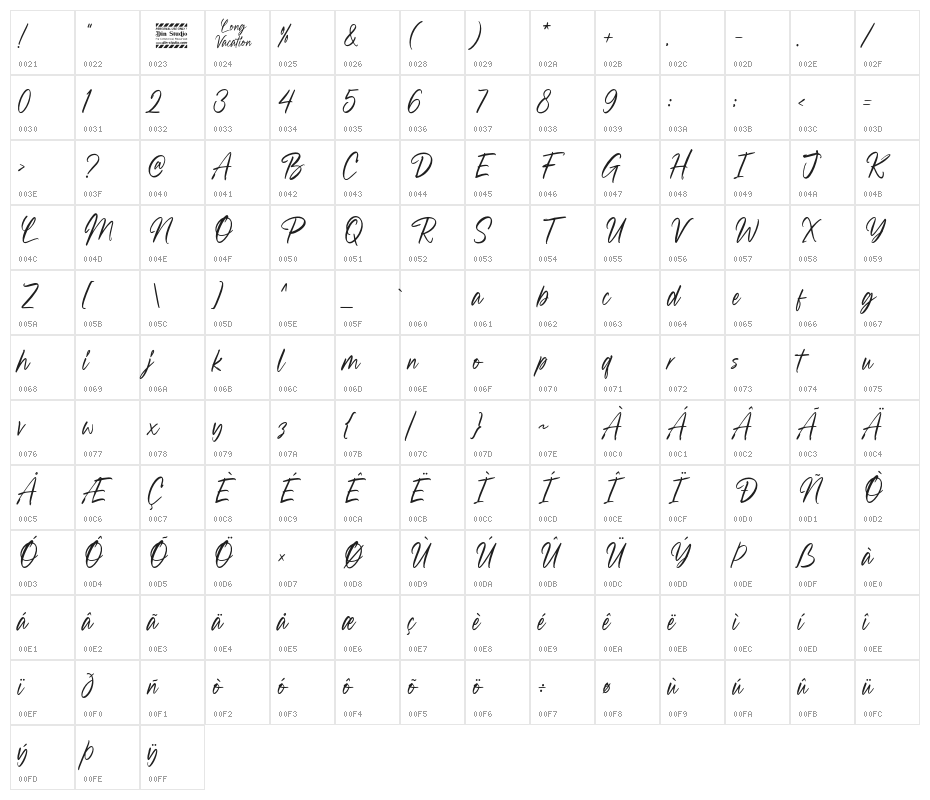 Long Vacation Personal Use Only Character Map