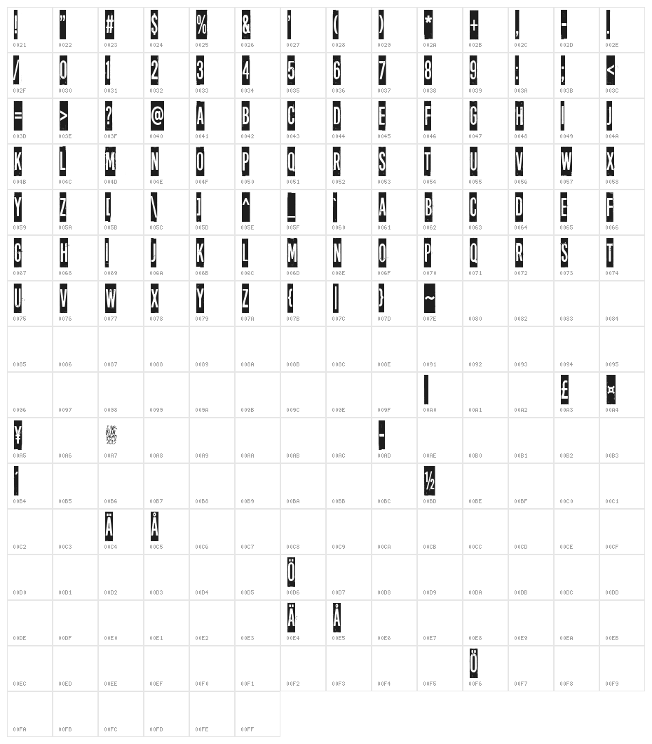 Long distance call Character Map