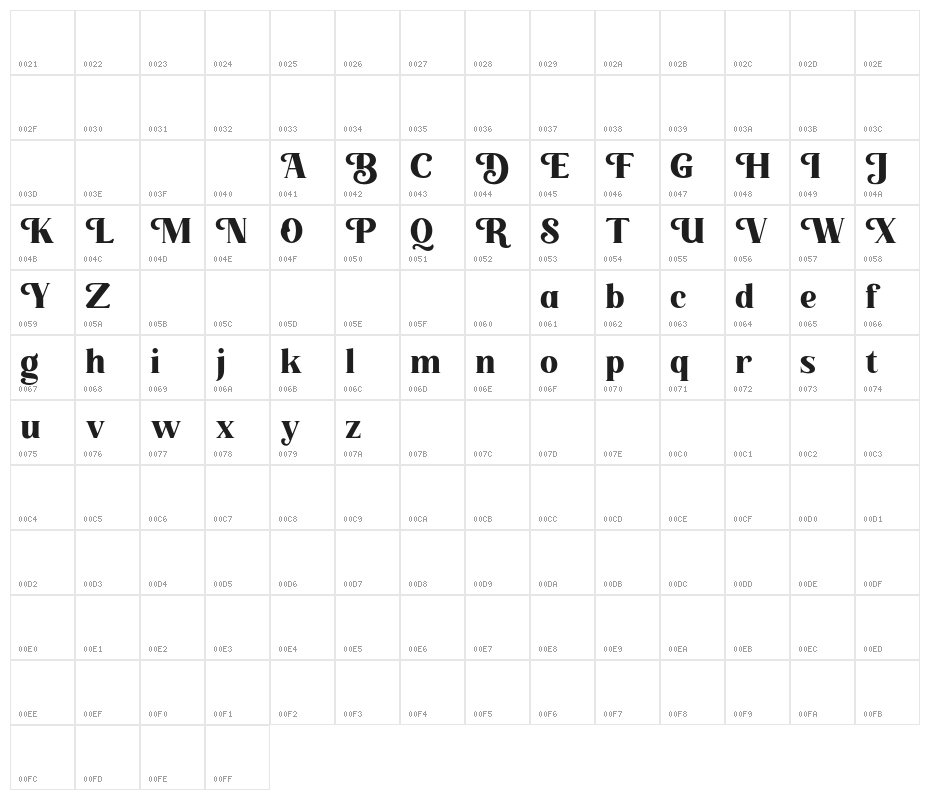 LonglineQuartFREE Character Map