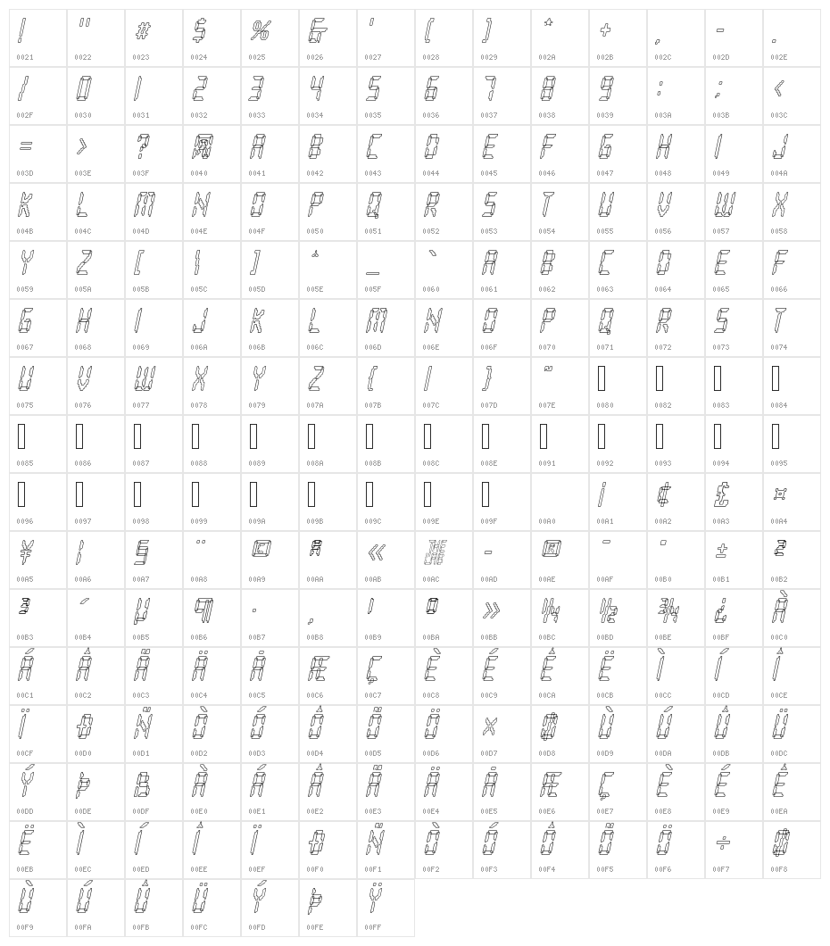 Loopy Italic Character Map