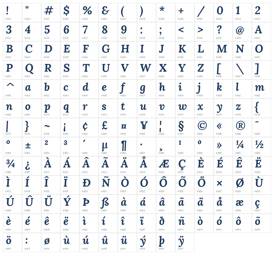 Lora Bold Italic1 Character Map