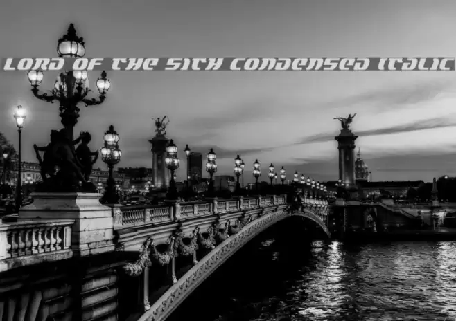 Lord of the Sith Condensed Italic Font examples