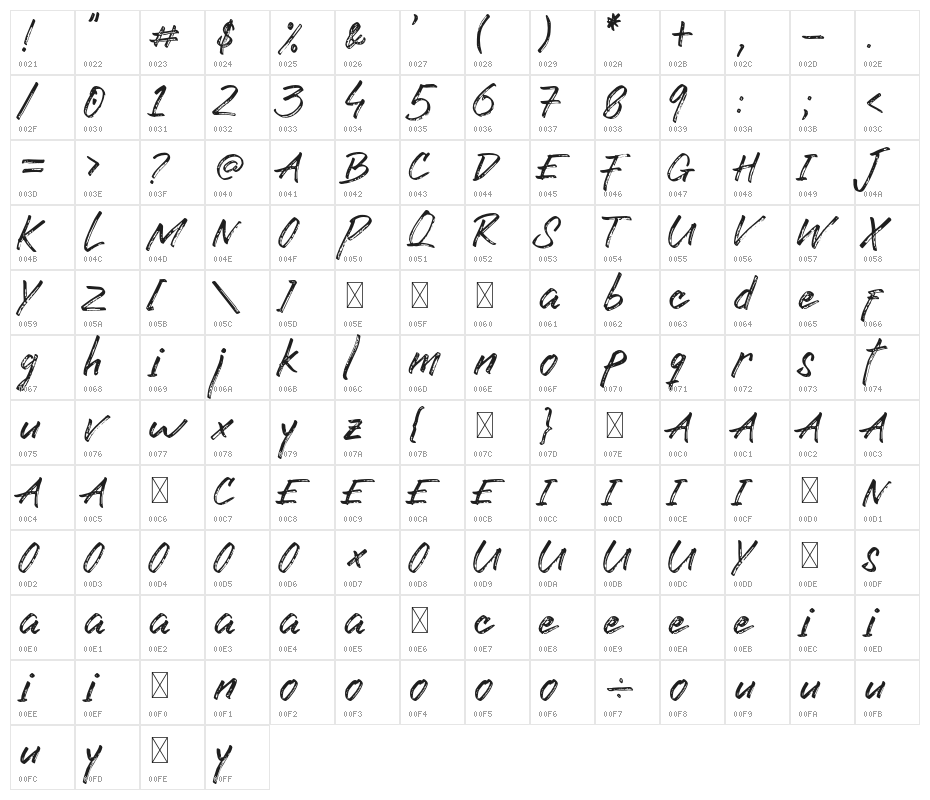 LostRockRegular Character Map