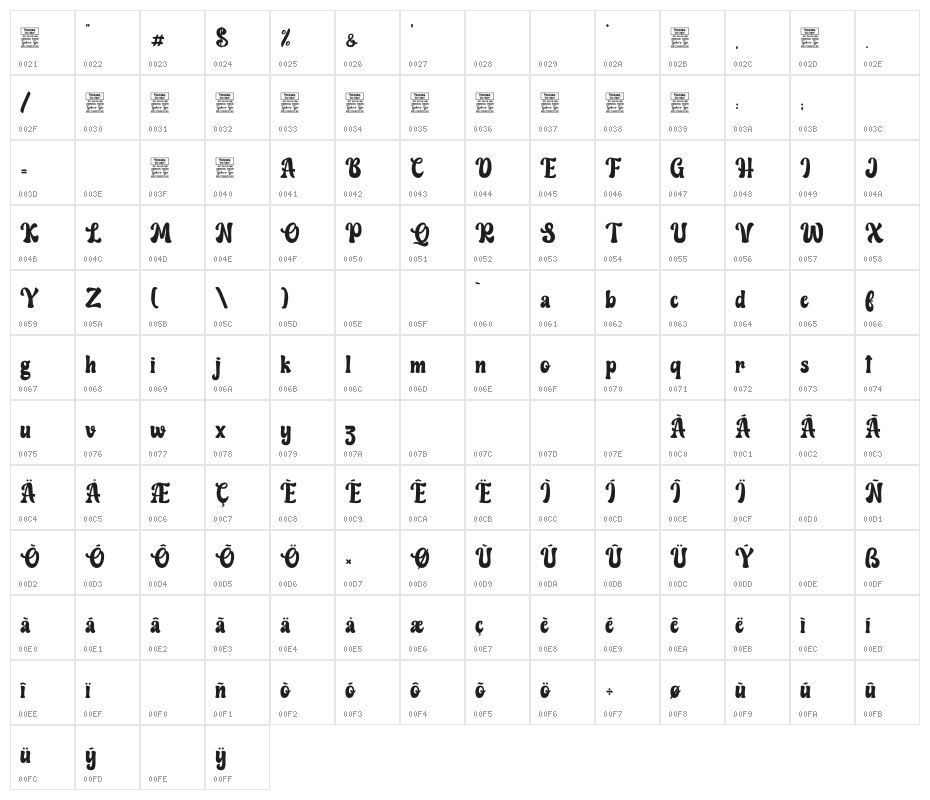 Love Bohemian - Personal Use Character Map