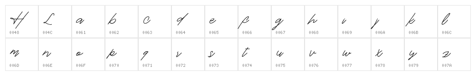 Love Hurts DEMO Regular Character Map
