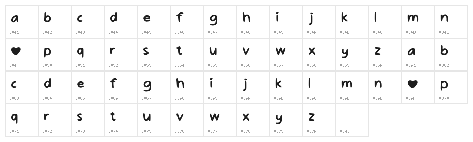 Love In The Sky Regular Character Map