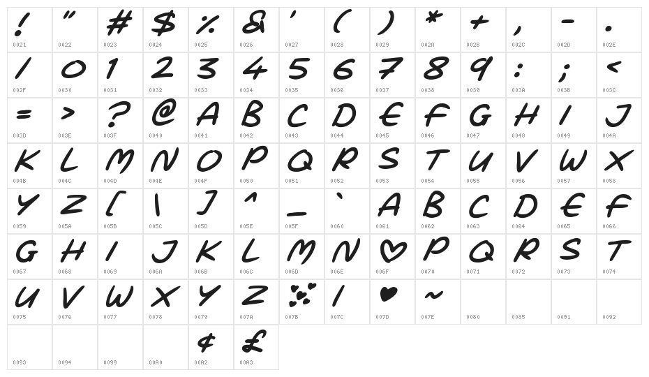 Love Marker Italic Character Map