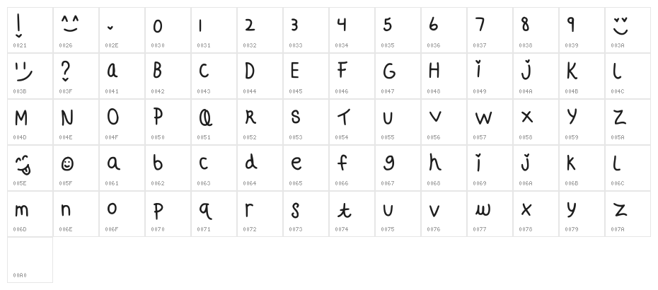 Love Notes Regular Character Map