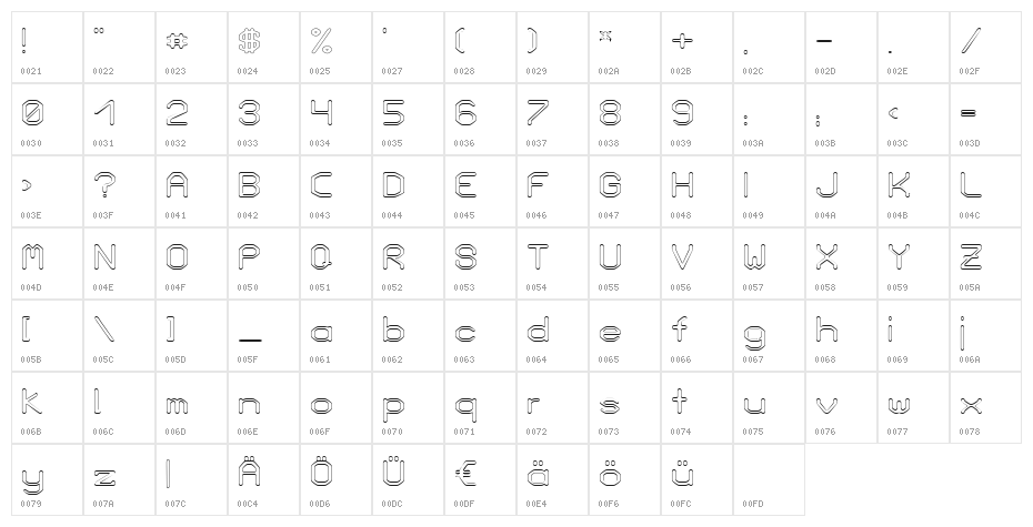 Love Parade outline Bold Character Map