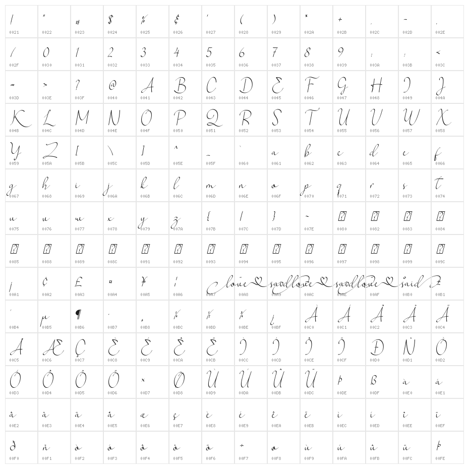 Love Said Character Map