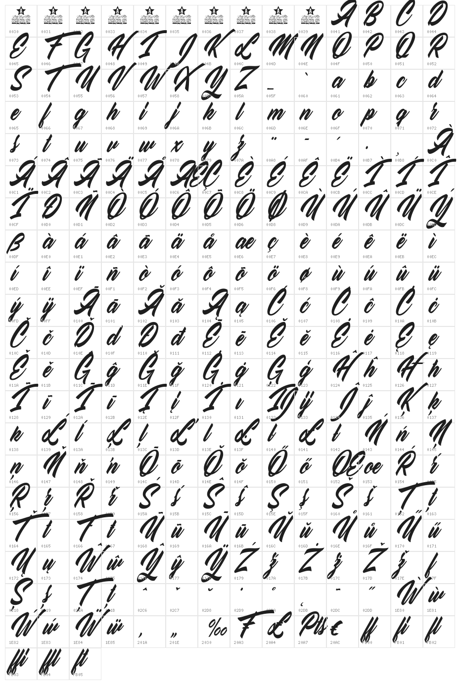 Love Strong personal Use Regular Character Map