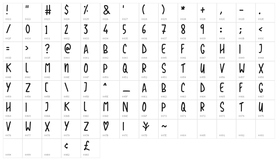 Love The Trees Character Map